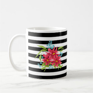 Mug Fleurs roses sans joint floral noir blanc rayé l
