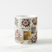 Mug Fleurs roses sur Carrés or et blanc (Centre)