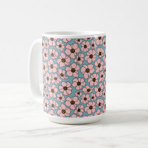 Mug Fleurs roses sur fond bleu  
