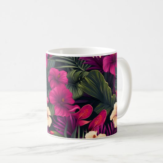 Mug Fleurs roses tropicales Motif Feuille (Devant droit)
