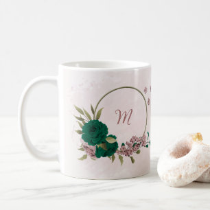 Mug fleurs roses vert émeraude 