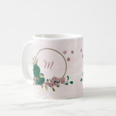 Mug fleurs roses vert émeraude  (Devant gauche)