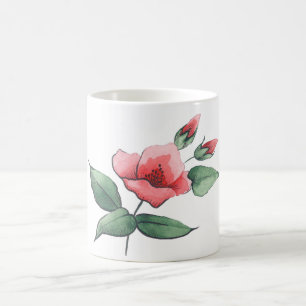 Mug fleurs roses, vert rouge botanique floral
