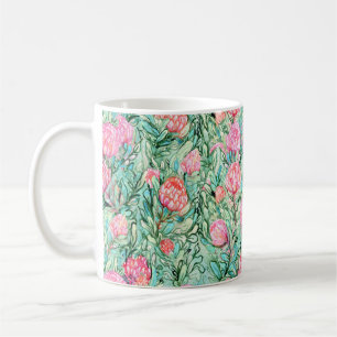 Mug Fleurs roses, vert sauge, sans soudure.