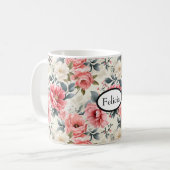 Mug Fleurs roses vintage corail (Devant gauche)