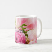 Mug Fleurs roses Vintages avec votre nom (Devant droit)