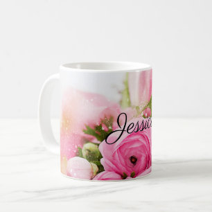 Mug Fleurs roses Vintages avec votre nom