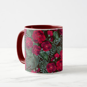 Mug Fleurs rouges, aquarelle motifs floraux.