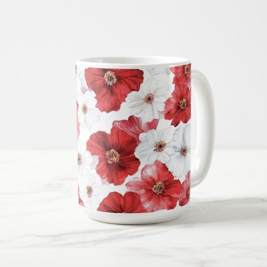 Mug Fleurs Rouges Blanches  (Devant droit)