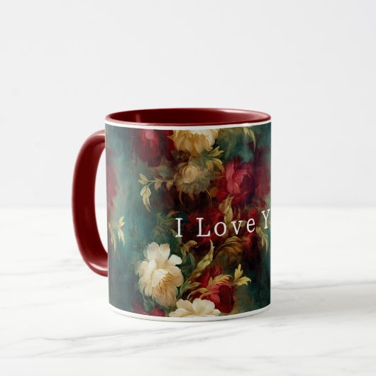 Mug Fleurs rouges blanches vertes (Devant gauche)