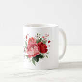 Mug Fleurs Rouges Cœurs Saint-Valentin (Devant droit)