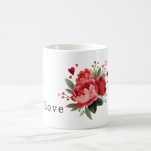 Mug Fleurs Rouges Cœurs Saint-Valentin (Centre)
