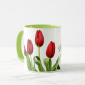 Mug Fleurs rouges de tulipes de maman bonjour (Devant gauche)
