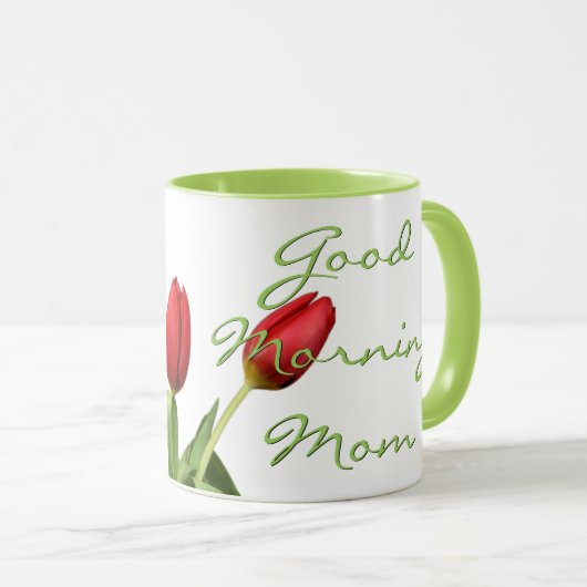 Mug Fleurs rouges de tulipes de maman bonjour (Devant droit)