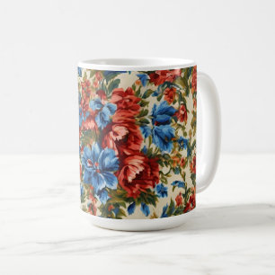 Mug Fleurs rouges et bleues italiennes avec Feuilles l