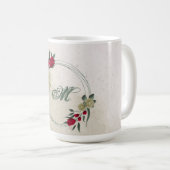 Mug fleurs rouges et jaunes pâles verdure (Devant droit)