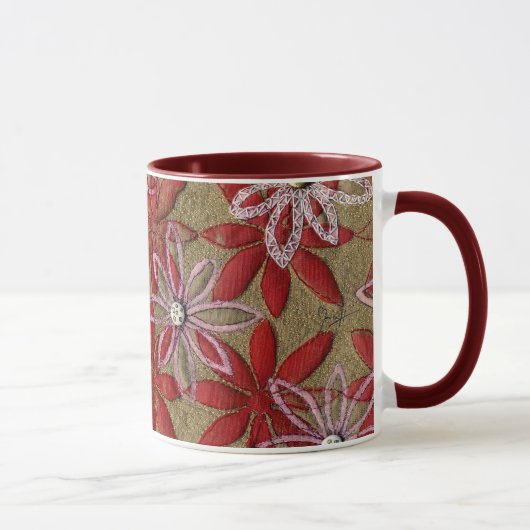 Mug Fleurs rouges et roses piquées découpées par main (Droite)
