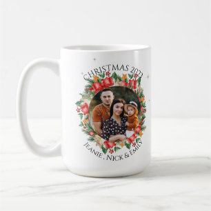 Mug Fleurs Rouges Famille Photo Joyeux Noël