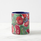 Mug Fleurs rouges, Imaginaire Feuille vert (Centre)