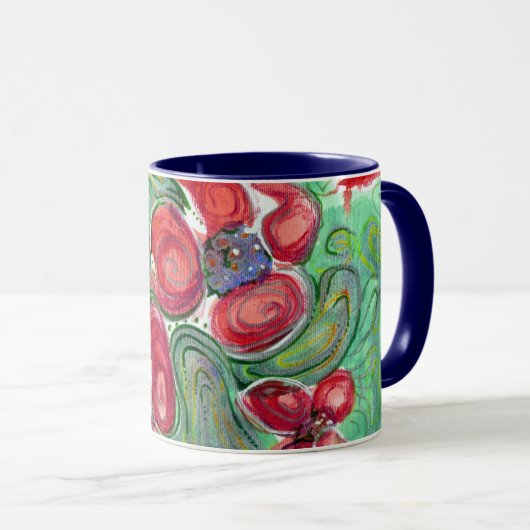 Mug Fleurs rouges, Imaginaire Feuille vert (Devant droit)