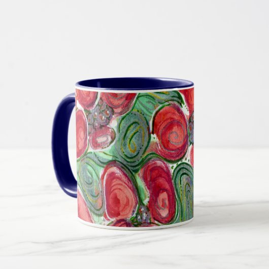 Mug Fleurs rouges, Imaginaire Feuille vert (Devant gauche)