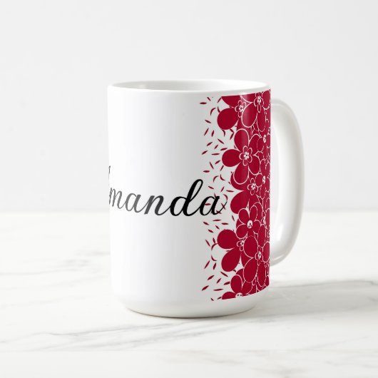 Mug Fleurs rouges marguerites sur arrière - plan blanc (Devant droit)