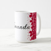 Mug Fleurs rouges marguerites sur fond blanc (Devant droit)