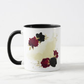 Mug fleurs rouges noires feuilles dorées (Gauche)