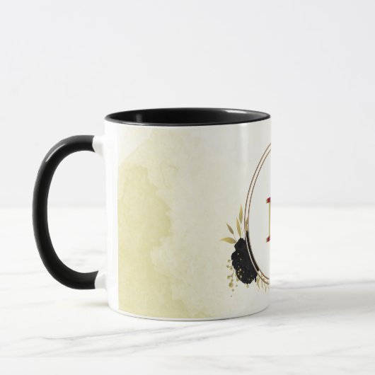 Mug fleurs rouges noires or feuilles (Gauche)