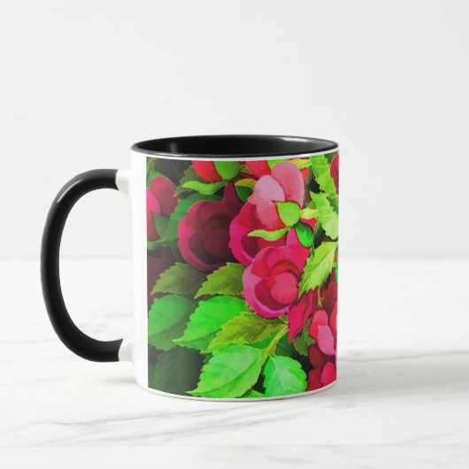 Mug Fleurs rouges Peinture Feuille verte (Gauche)