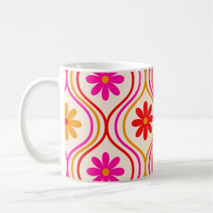 Mug Fleurs rouges roses oranges vintage sur motif ogee