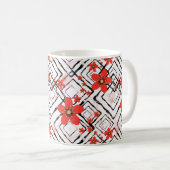 Mug Fleurs rouges sur fond blanc et noir. (Devant droit)
