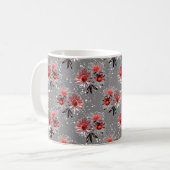 Mug Fleurs rouges sur gris (Devant gauche)