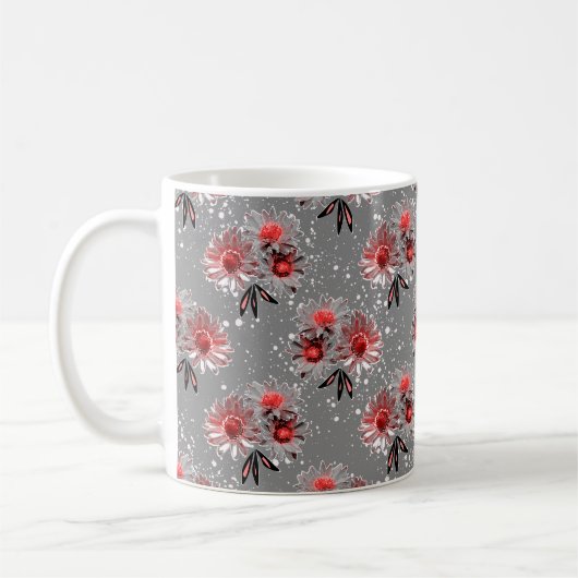 Mug Fleurs rouges sur gris (Gauche)