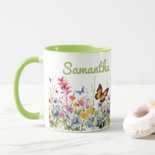 Mug Fleurs sauvages à l'aquarelle (Avec donut)