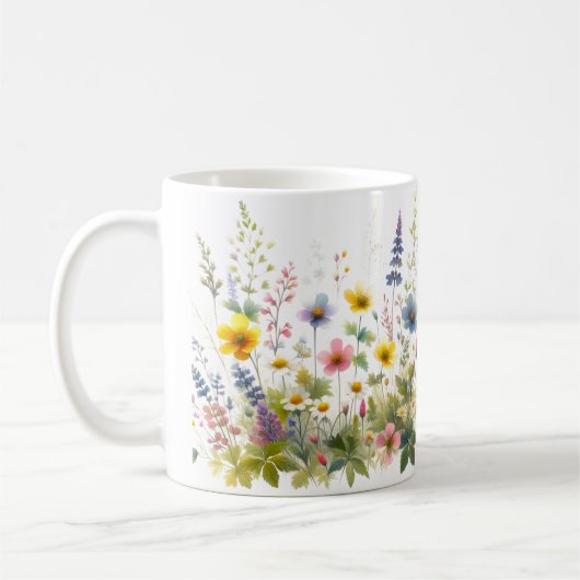 Mug Fleurs sauvages à l'aquarelle jaune fleur bleue  (Gauche)