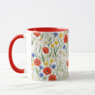 Mug Fleurs sauvages botaniques rouges bleues jaunes