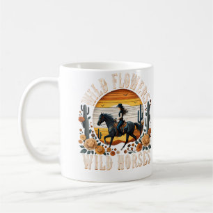 Mug Fleurs sauvages Chevaux sauvages Cowgirl au couche