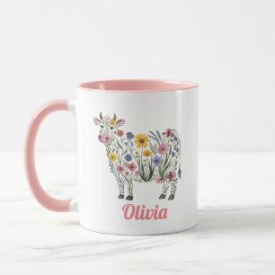 Mug Fleurs sauvages d'aquarelle en forme de Vache mign