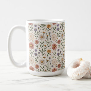 Mug Fleurs sauvages dessinées à la main en patchwork s