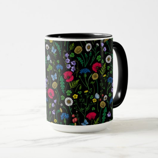 Mug Fleurs sauvages en noir (Devant droit)