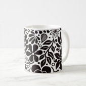 Mug Fleurs sauvages et Feuilles noirs en gras sur Aqua (Devant droit)