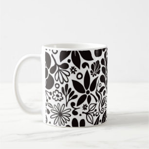 Mug Fleurs sauvages et Feuilles noirs en gras sur Aqua