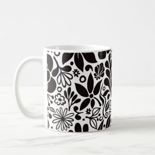 Mug Fleurs sauvages et Feuilles noirs en gras sur Aqua (Gauche)