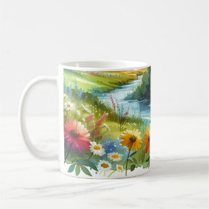 Mug Fleurs sauvages et ruisseau dans la vallée printan