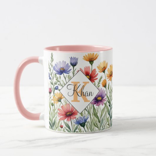 Mug Fleurs sauvages nom personnalisé et lettre initial (Gauche)
