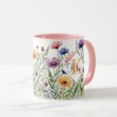 Mug Fleurs sauvages nom personnalisé et lettre initial (Devant droit)