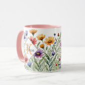 Mug Fleurs sauvages nom personnalisé et lettre initial (Devant gauche)