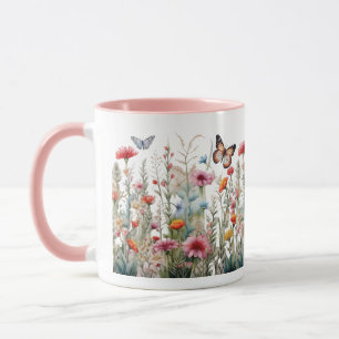 Mug Fleurs sauvages Papillons Champ Fleurs Café Thé