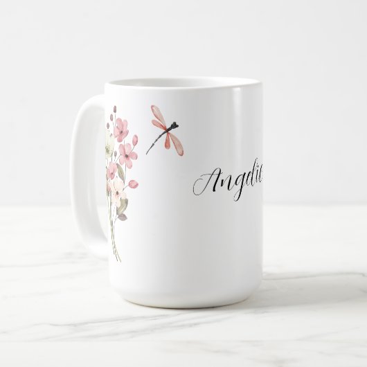 Mug Fleurs sauvages romantiques, libellule, nom de pap (Devant gauche)